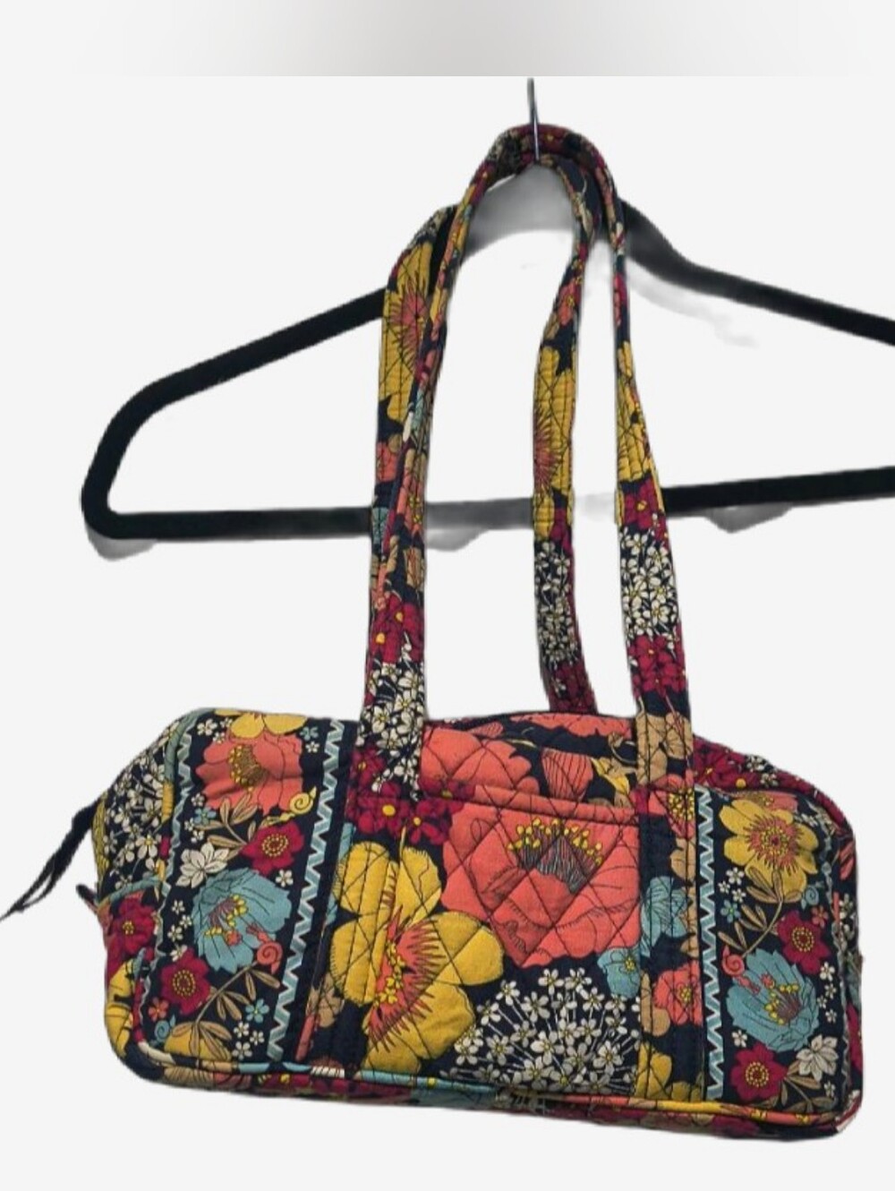 Vera Bradley "Happy Snails" Floral Quilted Barrel Bag Handbag Navy